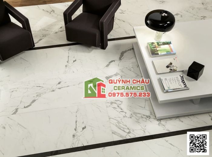 Gạch khổ lớn 75x150 Italia bóng trắng vân nhập khẩu Ý