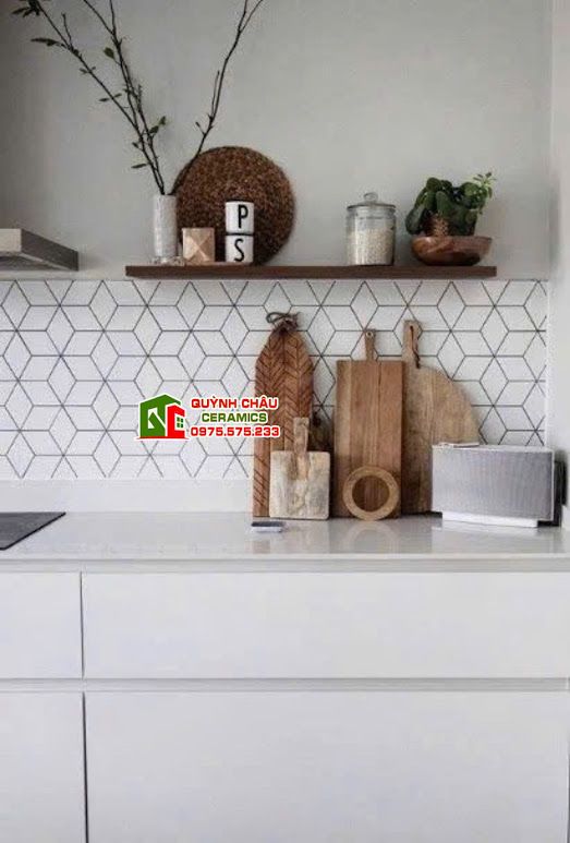 Gạch lục giác 3D trắng 3 tia