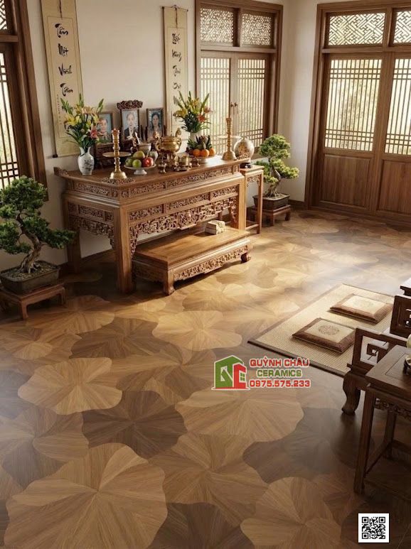 Gạch giả gỗ hoạ tiết lá sen 60x120cm