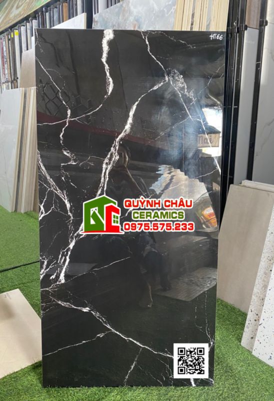 Gạch ấn độ 60x120 Noir Veine High Glossy đen tia chớp siêu bóng