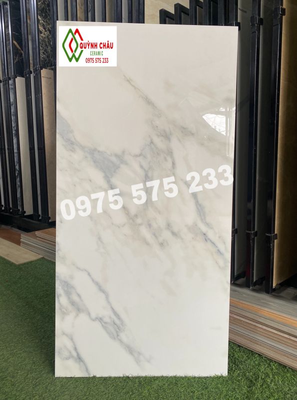 Gạch bóng kiếng trắng xám vân đậm 60x120 cm