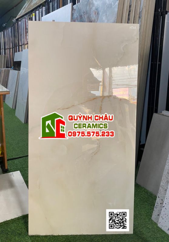 Gạch nhập khẩu giá rẻ 60x120 bề mặt màu kem đá bóng Antisky Crema Glossy