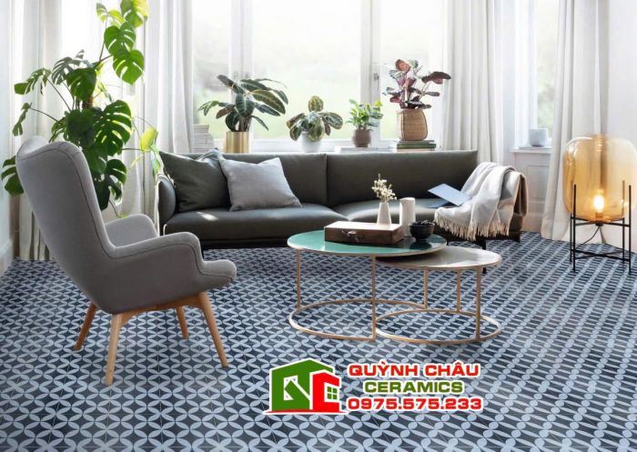 Gạch bông 20x20 đồng tiền hoa văn đen trắng