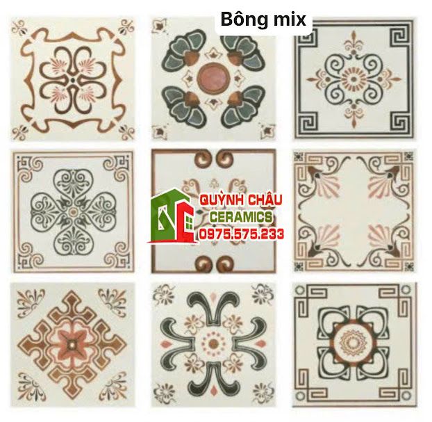 Gạch bông mix hoa văn nhiều mẫu đẹp 20x20 cm
