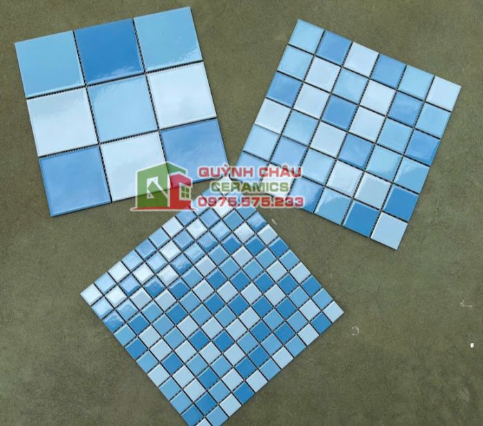 Gạch mosaic gốm mix 3 màu xanh