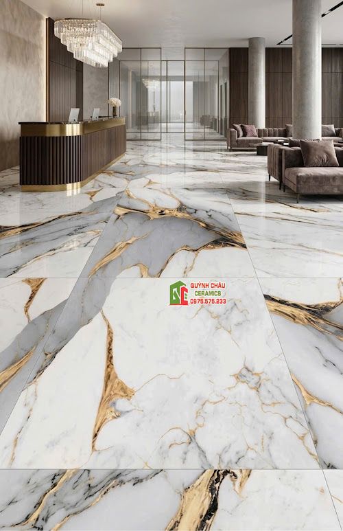 Gạch lát nền ấn độ 60x120 vân đá xanh trắng vân vàng sang trọng