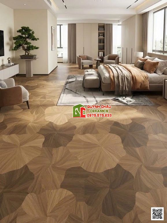 Gạch giả gỗ hoạ tiết lá sen 60x120cm