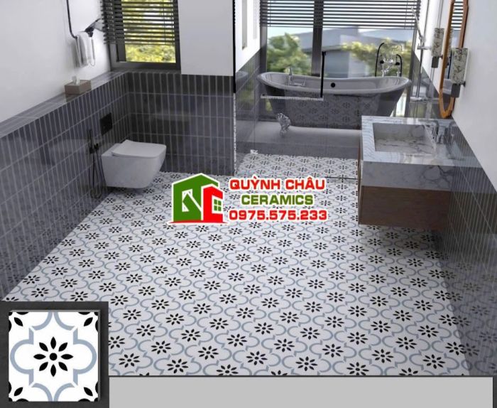 Gạch bông men 30x30 hoa thị cổ điển
