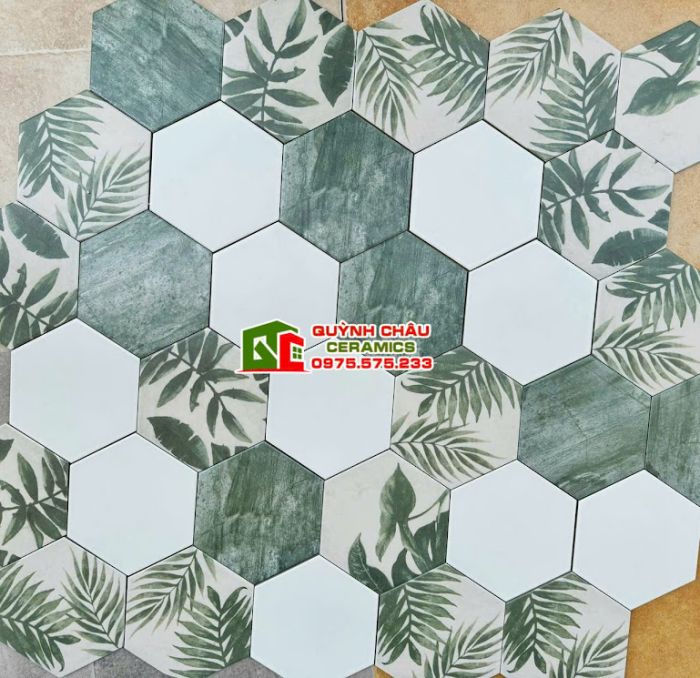 Gạch lục giác trang trí hoa văn lá cây