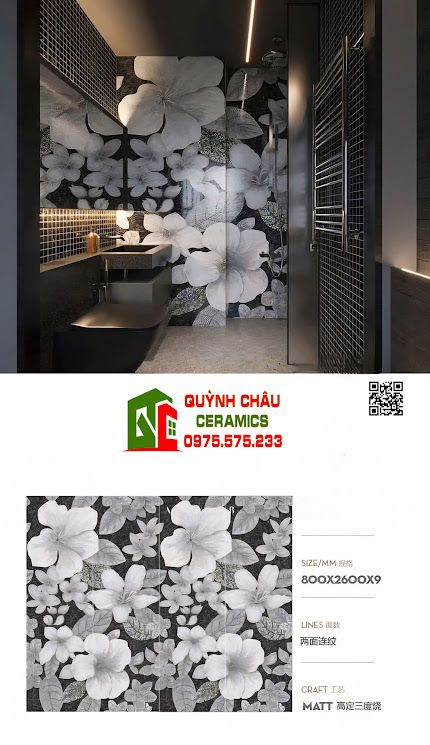 Gạch trang trí 80x260 giả mosaic hình bông hoa bề mặt nổi