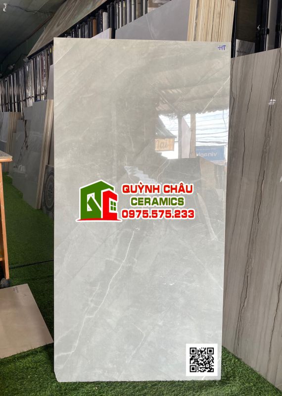 Gạch ốp lát 60x120 ấn độ màu xám vân đá Armani Grey bề mặt bóng