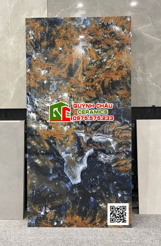 Gạch 60x120 ấn độ màu xanh đại dương điểm vàng lava blue ocean bề mặt siêu bóng