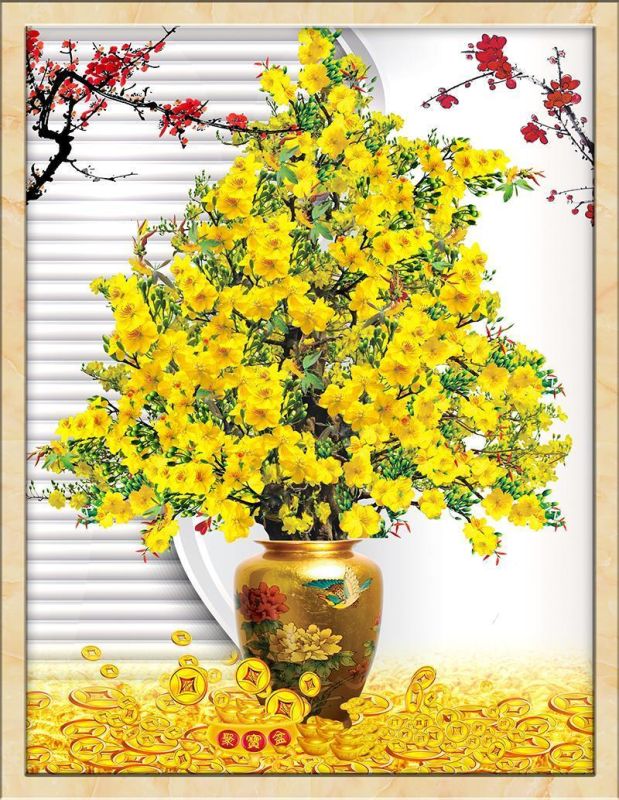 Gạch tranh trang trí cây hoa mai dán tường