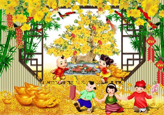 Gạch tranh trang trí cây hoa mai dán tường