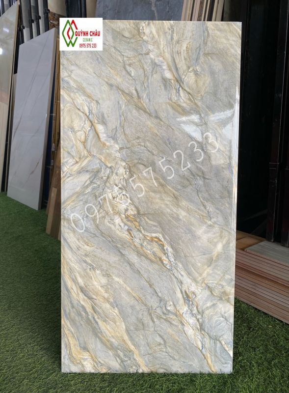 Gạch trung quốc 40x80 ốp tường vân giả đá màu xanh