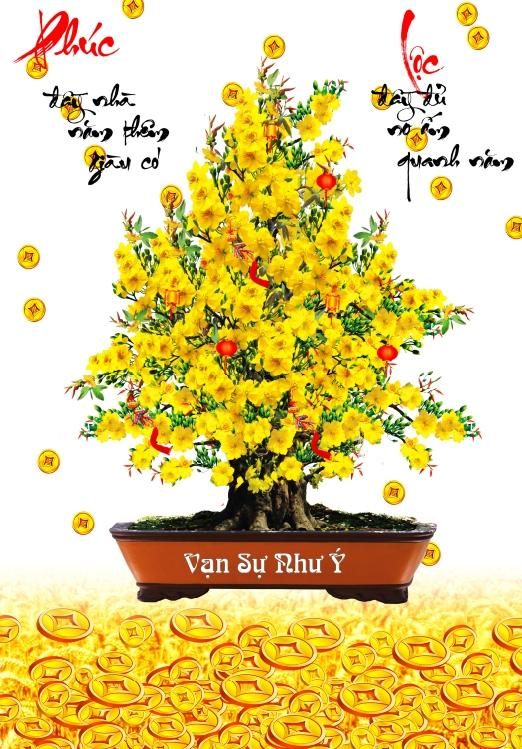 Gạch tranh trang trí cây hoa mai dán tường