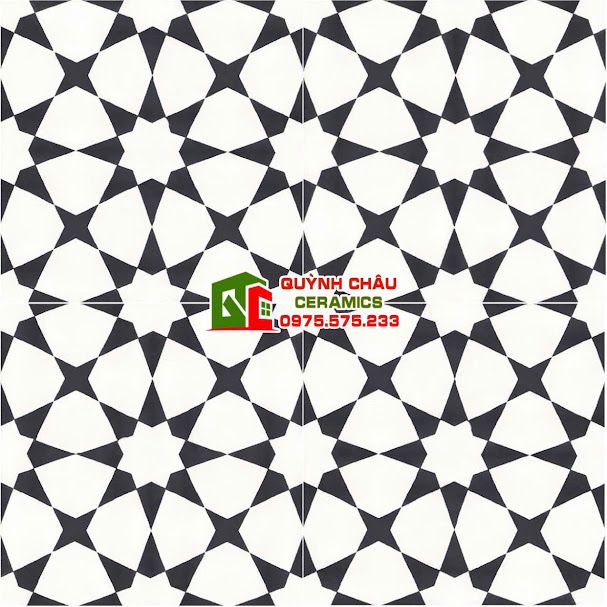 Gạch bông cánh sao đen trắng 20x20 cm