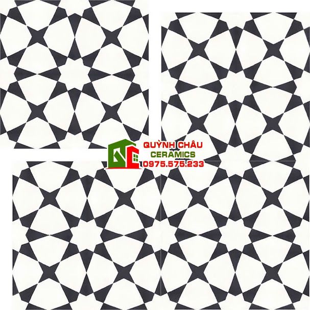 Gạch bông cánh sao đen trắng 20x20 cm