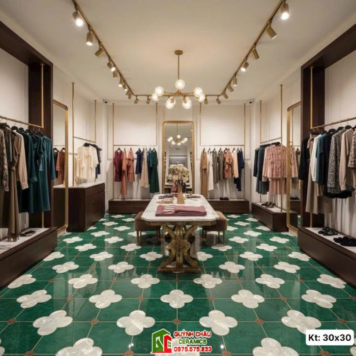 Gạch bông 30x30 hoa xanh nhuỵ hoa xám trắng