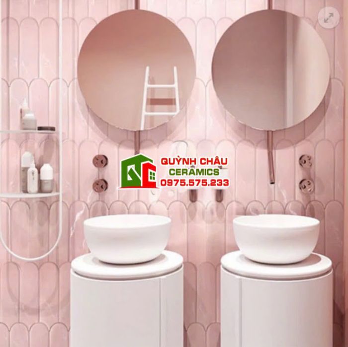 Gạch thẻ trang trí 9x30 màu hồng lông vũ đẹp