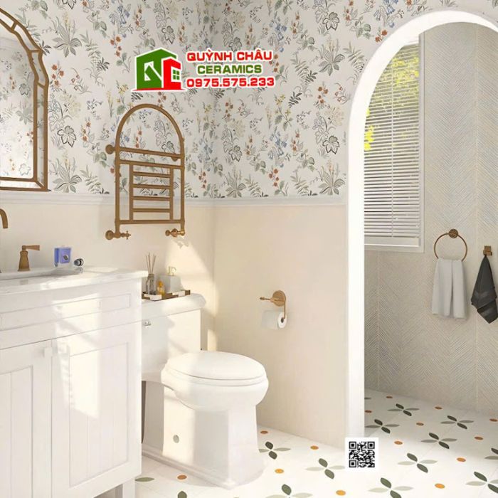 Gạch trang trí 40x80 mờ kem hoạ tiết hoa đẹp