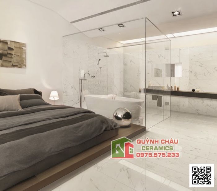 Gạch Italy 75x75 vân đá marble trắng xám bóng kiếng