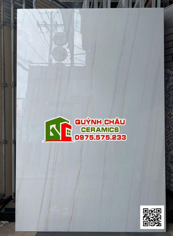 Gạch ấn độ 120x180 trắng sọc chéo vân vàng bóng đơn giản sang trọng