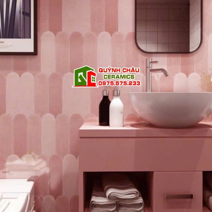 Gạch thẻ lông vũ màu hồng đậm gợn sóng