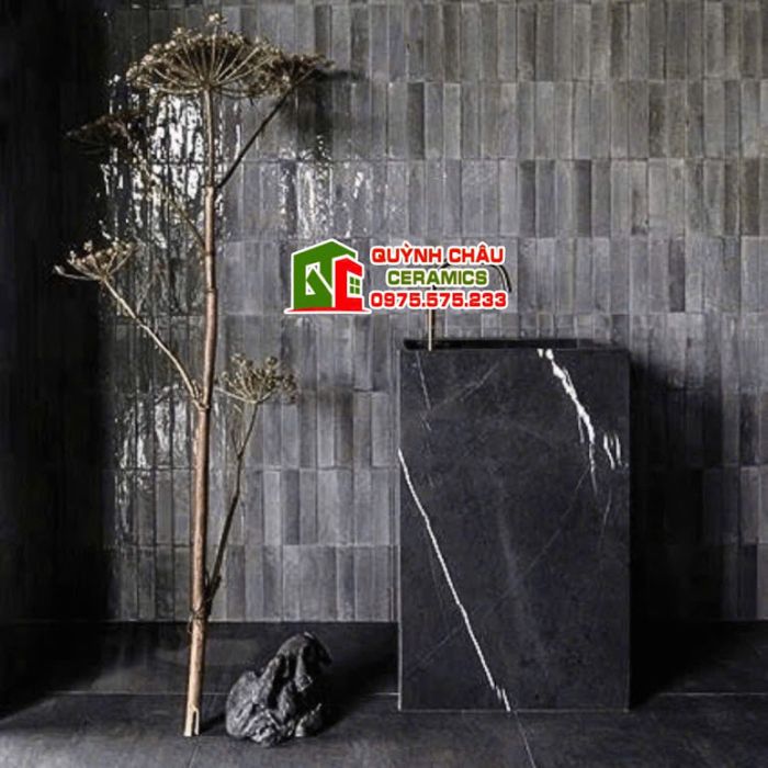 Gạch thẻ 6x24cm màu xám hiệu ứng gợn sóng