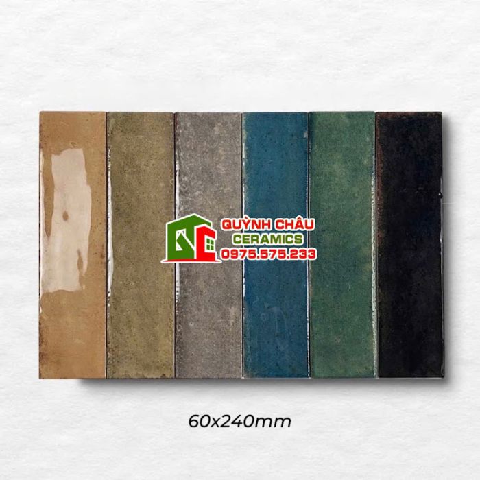 Gạch thẻ gợn sóng 6x24cm màu vàng nâu hiệu ứng