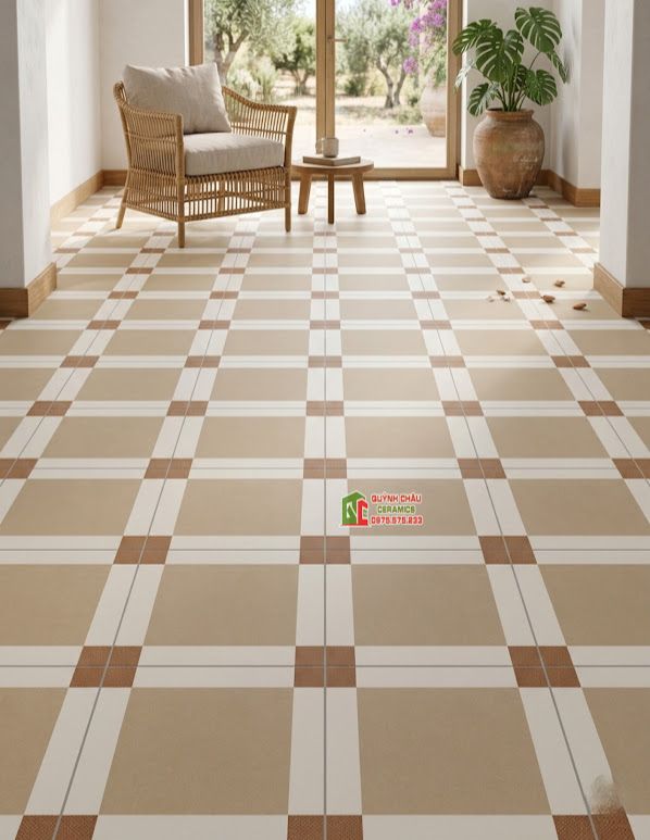 Gạch bông 40x40 màu tối giản kem nâu ốp lát trang trí