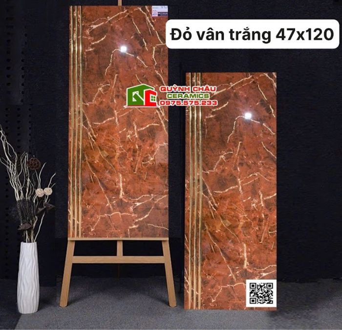 Gạch lát cầu thang 47x120 nhũ vàng đỏ vân trắng