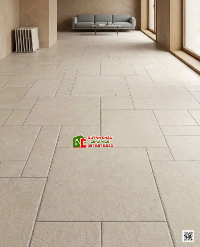 Gạch ốp lát trang trí giả cổ lộn xộn nhiều kích thước màu kem sáng