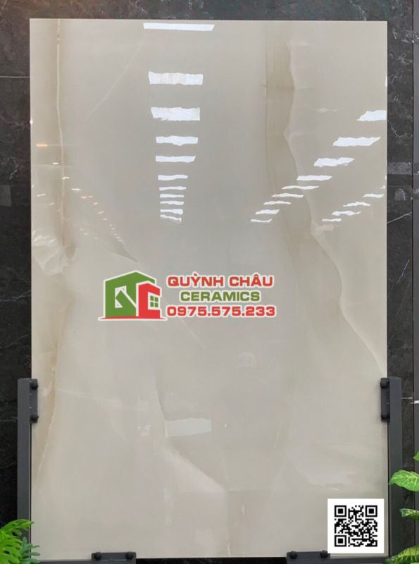 Gạch bóng kiếng ấn độ 120x180 vân mây Onyx màu kem Onyx Auro cream