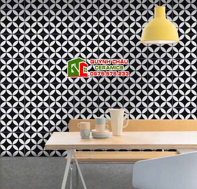 Gạch bông 20x20 đồng tiền hoa văn đen trắng