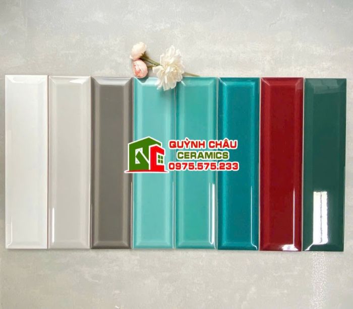 Gạch thẻ bóng 6.8x28 vát cạnh màu trắng sữa đục