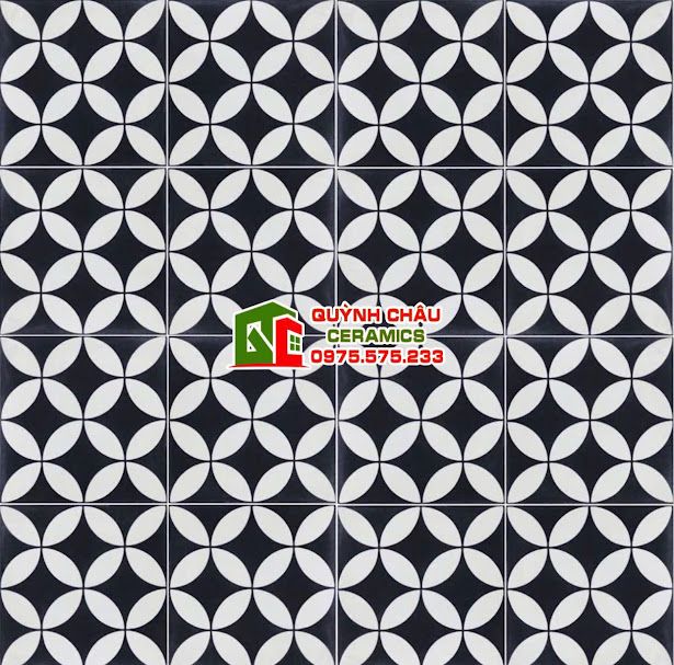 Gạch bông 20x20 đồng tiền hoa văn đen trắng