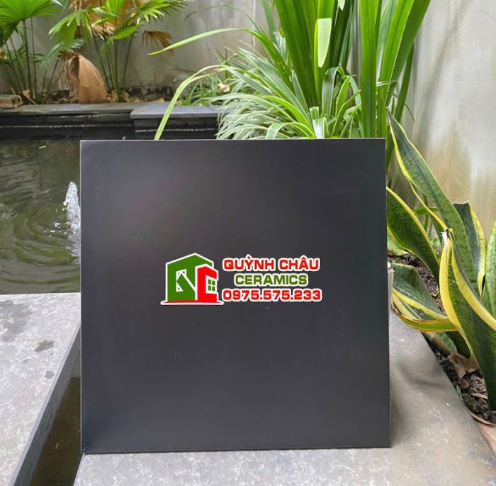 Gạch bông đen mờ men trơn 30x30 xương đá
