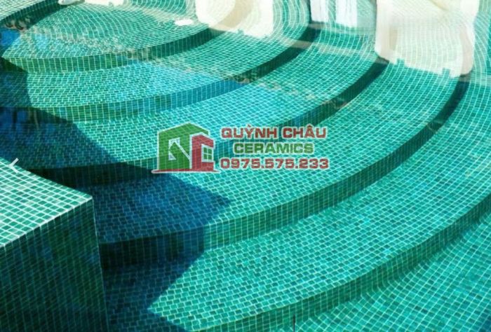 Gạch mosaic men rạn xanh đậm viên nhỏ