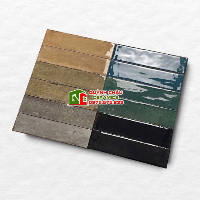 Gạch thẻ gợn sóng 6x24cm màu vàng nâu hiệu ứng