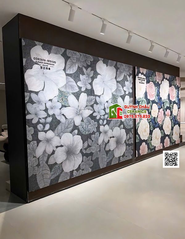 Gạch trang trí 80x260 giả mosaic hình bông hoa bề mặt nổi