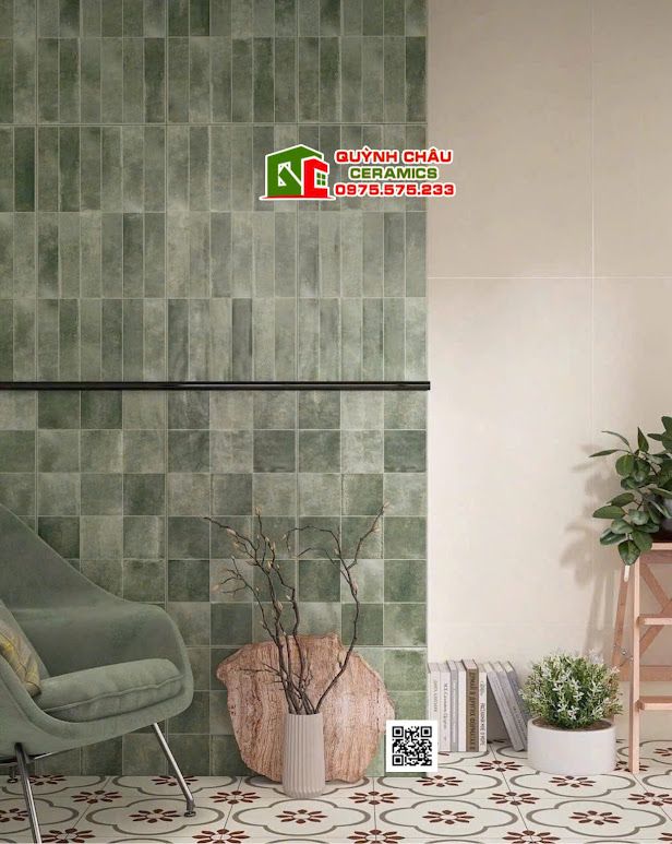 Gạch trang trí 40x80 giả thẻ màu xanh hiệu ứng