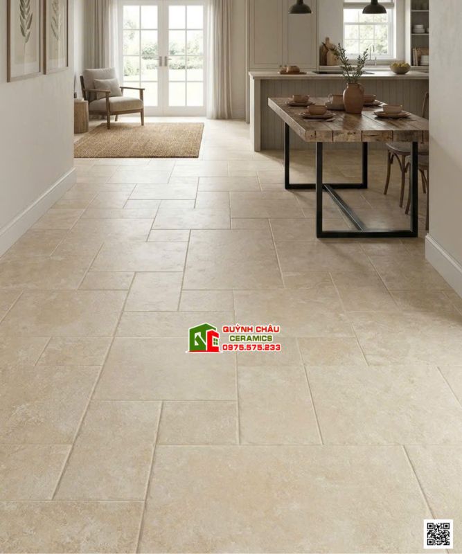 Gạch ốp lát trang trí giả cổ mix đa kích thước màu vàng kem