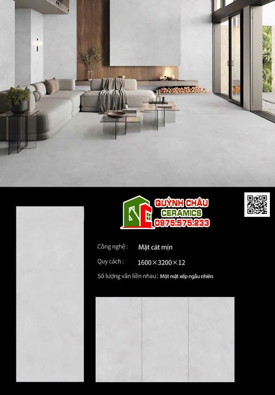Đá nung kết 160x320cm mờ xám nhạt cao cấp