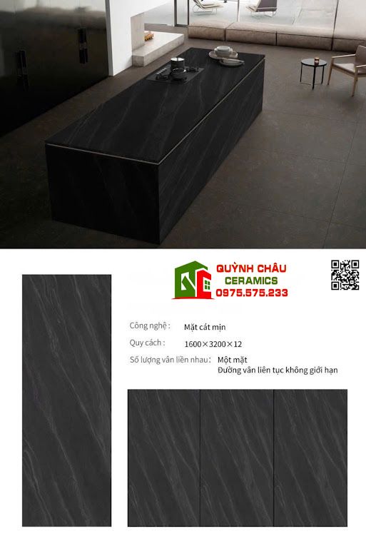Đá nung kết 160x320cm ốp lát mờ xám đậm