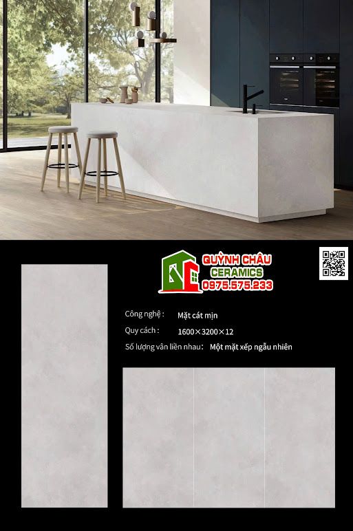 Đá nung kết 160x320cm xi măng mờ xám nhạt