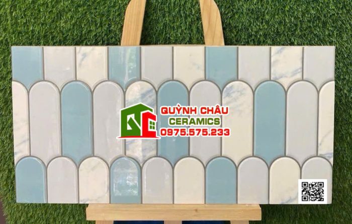 Gạch 30x60 xanh mix màu men bóng ốp trang trí ấn độ