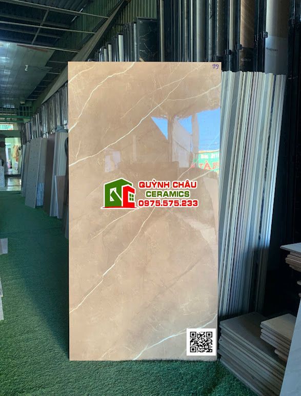 Gạch 60x120 nâu vân đá xen vàng bóng kiếng