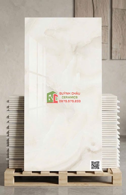 Gạch 60x120 Onyx trắng kem vân đá bóng kính