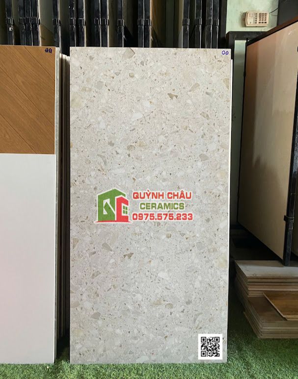 Gạch 60x120 terrazzo hạt đá to màu ghi xám